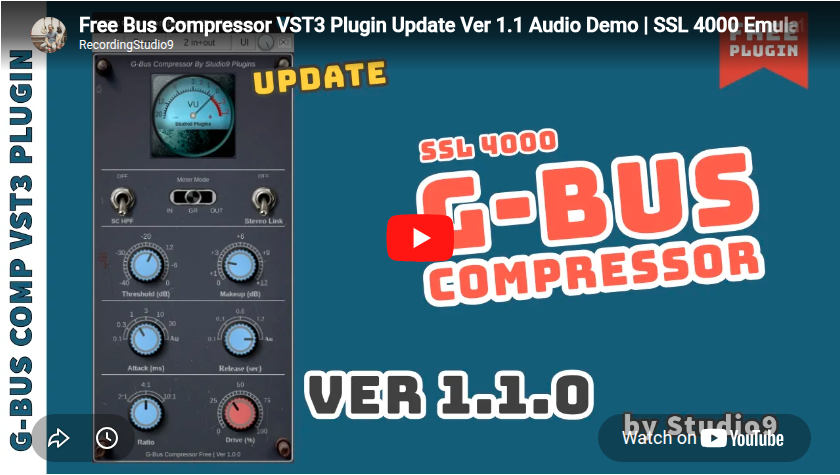 Free Bus Compressor VST3 Plugin Update Ver 1.1 Audio Demo | SSL 4000 Emulator